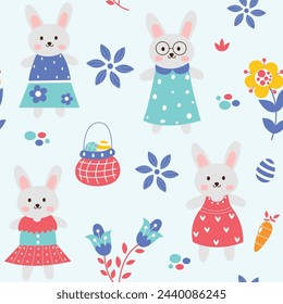 Seamless pattern of cute cartoon rabbit illustration