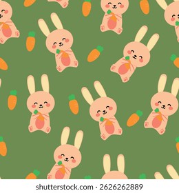Seamless pattern with cute cartoon rabbit and carrot, for fabric prints, textiles, gift wrapping paper. children's flat and colorful style