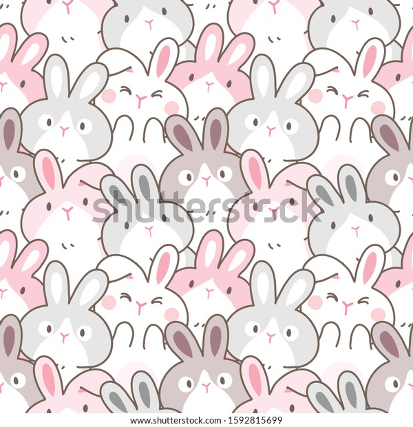 Seamless Pattern Cute Cartoon Rabbit Illustration Stock Vector (Royalty ...