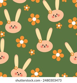 Seamless pattern with cute cartoon rabbits, for fabric prints, textiles, gift wrapping paper. children's colorful vector, flat style