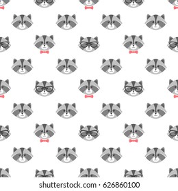 seamless pattern with cute cartoon raccoons