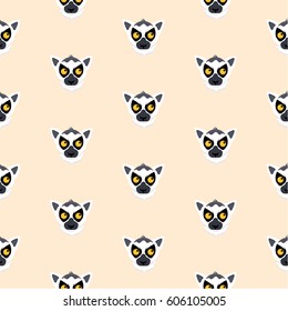 Seamless pattern with cute cartoon ring-tailed lemurs.