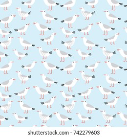 Seamless pattern with cute cartoon seagulls