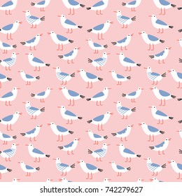Seamless pattern with cute cartoon seagulls