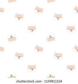 Seamless Pattern of Cute Cartoon Shiba Inu Face Design on White Background