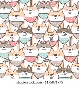 Seamless Pattern with Cute Cartoon Shiba Inu Dog Design