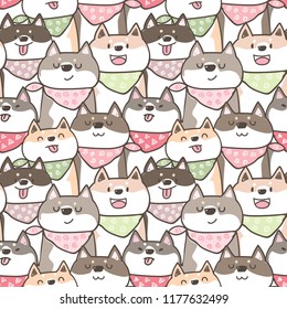 Seamless Pattern with Cute Cartoon Shiba Inu Dog Illustration Design