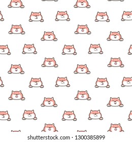 Seamless Pattern with Cute Cartoon Shiba Inu Face Design on White Background