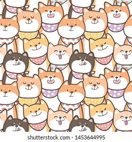 Seamless Pattern of Cute Cartoon Shiba Inu Illustration Design