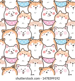 Seamless Pattern of Cute Cartoon Shiba Inu and Akita Dog Illustration Design