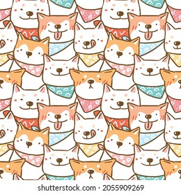 Seamless Pattern with Cute Cartoon Shiba Inu Dog Illustration Design