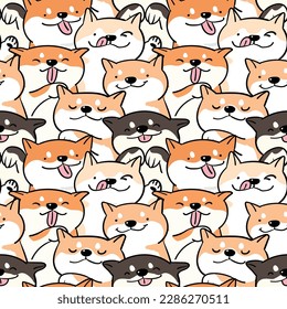 Seamless Pattern of Cute Cartoon Shiba Inu Dog Illustration