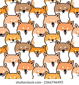 Seamless Pattern of Cute Cartoon Shiba Inu Dog Illustration