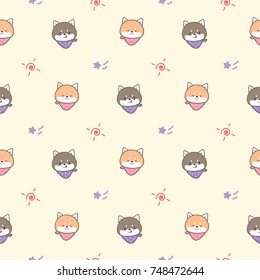 Seamless Pattern of Cute Cartoon Shiba Inu Face Design on Yellow Background