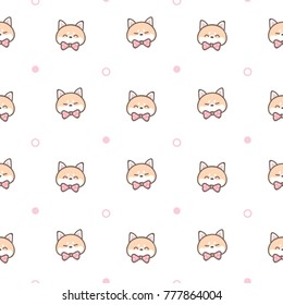 Seamless Pattern of Cute Cartoon Shiba Inu Face on White Background