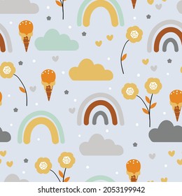 Patrón sin foco con cielos bonitos de dibujos animados para papel de tela, textil, papel de envoltura de regalo. vector colorido para textil, de estilo plano