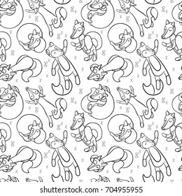 Seamless pattern with cute cartoon sleeping fox. Good for surface design, textile, fabric, pattern fills, wrapping paper, wallpapers. Vector illustration