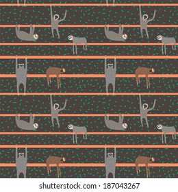Seamless pattern with cute cartoon sloths 2