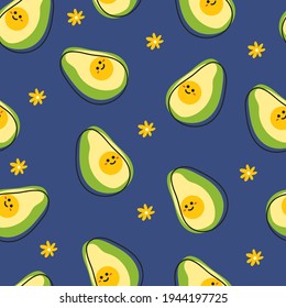 Patrón sin inconvenientes con una linda sonrisa de dibujos animados aguacate para la impresión de tela, textil, papel de envoltura de regalo. vector colorido para los niños, de estilo plano