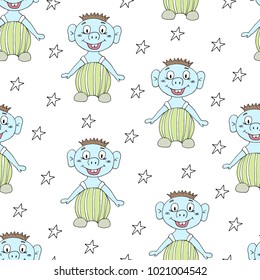 seamless pattern with cute cartoon Smiling monster