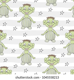 seamless pattern with cute cartoon Smiling monster.