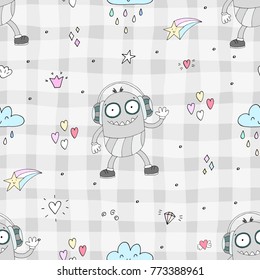 seamless pattern with cute cartoon Smiling monster