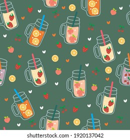 Seamless pattern with cute cartoon smoothies for fabric print, textile, gift wrapping paper. colorful vector for kids, flat style