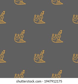 Seamless pattern with cute cartoon snails on gray background. Funny animals wallpaper. Vector doodle print.