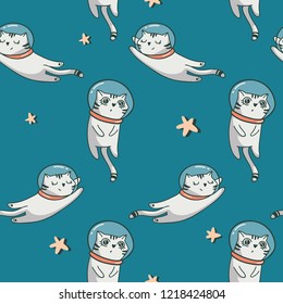seamless pattern with Cute cartoon Space Cat set. colorful trendy vector illustration of cat in space suit
