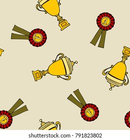 seamless pattern cute cartoon sport cupe prize