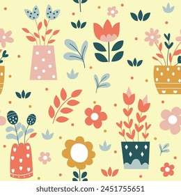 Seamless pattern of cute cartoon spring illustration 