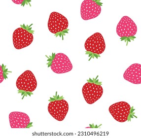 Seamless pattern of cute cartoon strawberries, vector design for fashion, fabric, wallpaper, cover prints