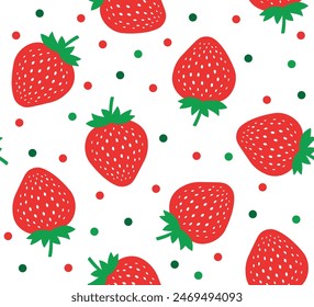 Seamless pattern of cute cartoon strawberries, vector design