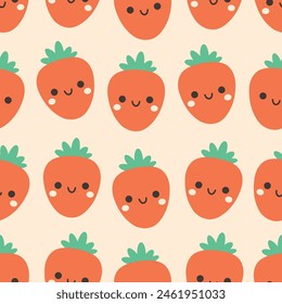 Seamless pattern with cute cartoon strawberry characters. Fruit seamless pattern. Vector illustration in flat style