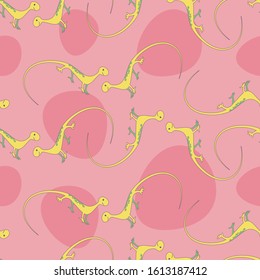 Seamless pattern of cute cartoon style lizard on colorful background