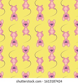 Seamless pattern of cute cartoon style mouse on colorful background