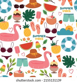 patrón impecable lindo dibujo animado elemento de verano. dibujo bonito para impresión de tela, textil