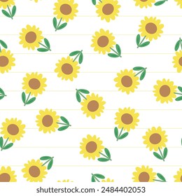 Seamless pattern with cute cartoon sunflowers, for fabric prints, textiles, gift wrapping paper. children's colorful vector, flat style