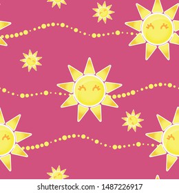 Seamless pattern with cute cartoon suns and circles. 

Vector illustration.
