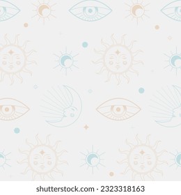Seamless pattern with cute cartoon suns. Vector illustration.