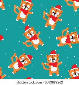 Nahtlose Muster süße Cartoon Tiger und Schnee. für Stoffdruck, Geschenkpapier