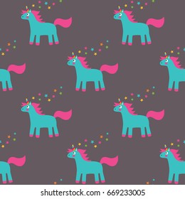 Seamless pattern with a cute cartoon unicorn