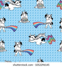 Seamless pattern with cute cartoon unicorns.