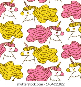 Seamless pattern with cute cartoon unicorns for Your magic design