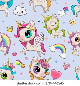 Seamless Pattern and cute cartoon unicorns