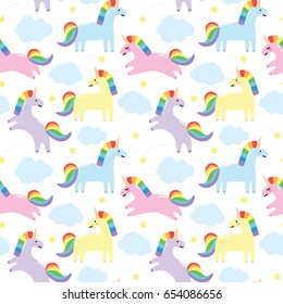 Seamless pattern with cute cartoon unicorns 