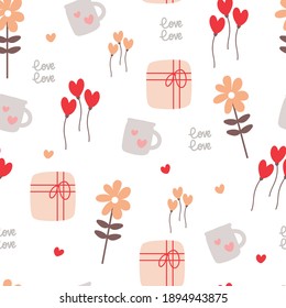 Seamless pattern with cute cartoon valentine accessories for fabric print, textile, gift wrapping paper. colorful vector for kids, flat style