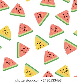 Seamless pattern with cute cartoon watermelon fruit for fabric print, textile, gift wrapping paper. children's colorful vector, flat style