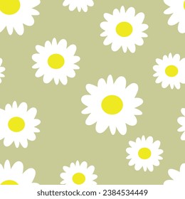 Seamless pattern with cute cartoon white flowers, fabric print, textile, gift wrapping paper. colorful vector for children, flat style