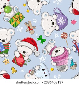 Seamless Pattern with cute cartoon White Teddy Bear